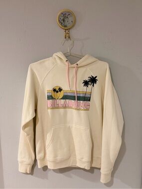 Billabong Cream Hoodie with Pink Drawstrings